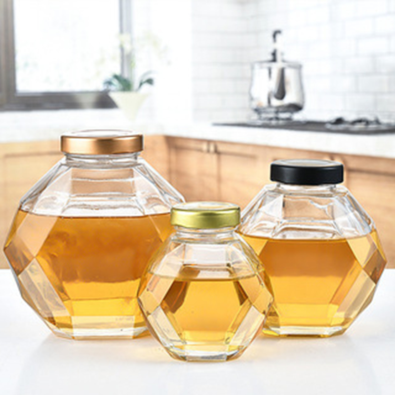 玻璃蜂蜜瓶1Hexagonal glass honey bottle (6)