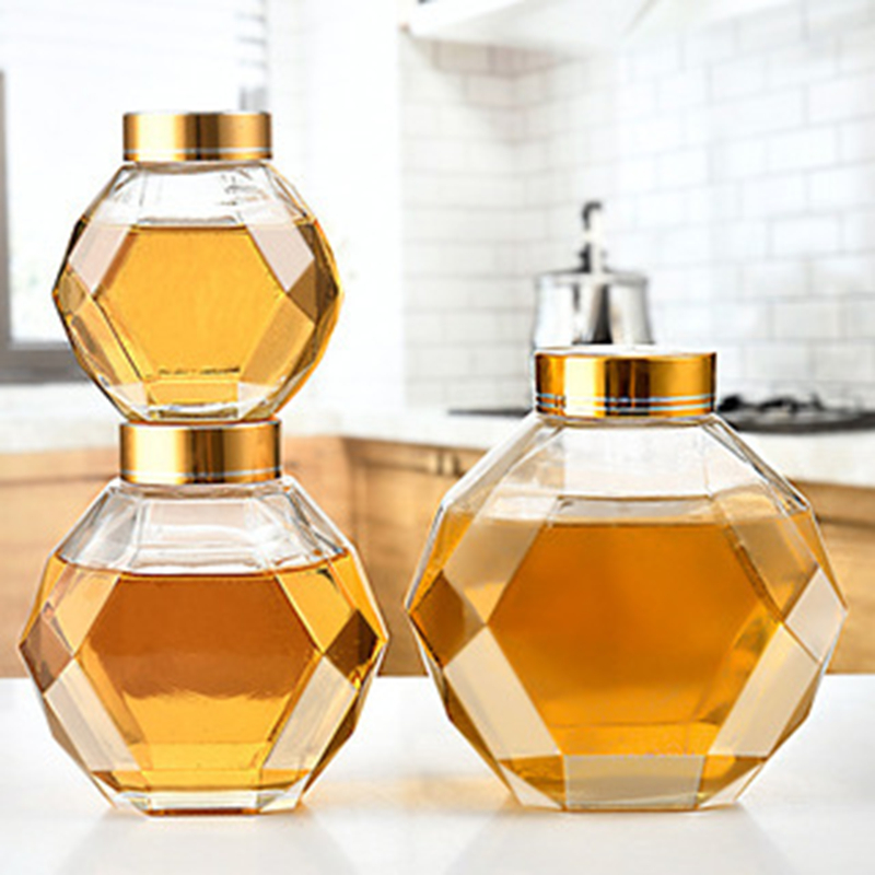 玻璃蜂蜜瓶1Hexagonal glass honey bottle (9)