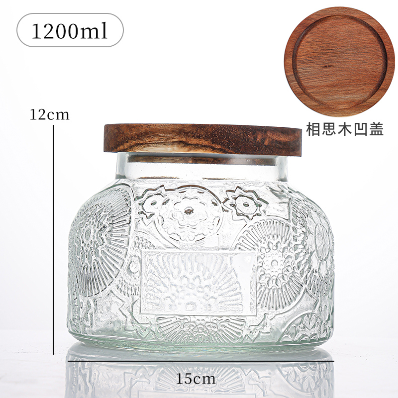 大肚储物罐 Embossed glass storage jar (7)