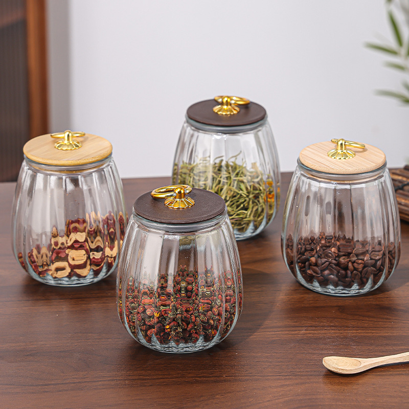 复古玻璃茶叶罐密封罐1 Pumpkin-shaped clear glass storage jar (2)