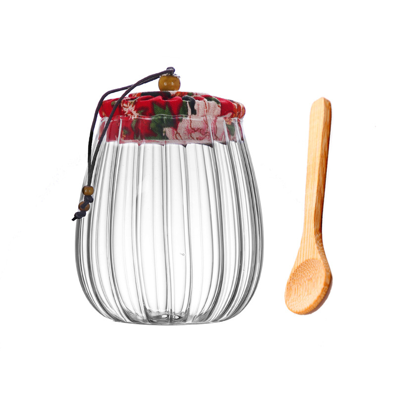 花布盖茶叶罐1 Glass jar with cloth lid for multi-grain storage (2)