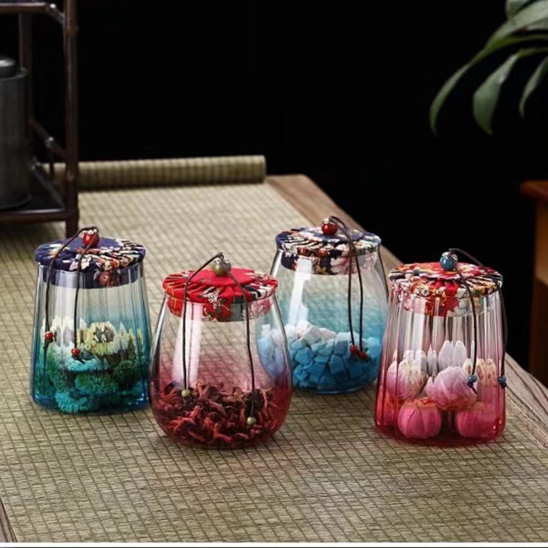 花布盖茶叶罐1 Glass jar with cloth lid for multi-grain storage (6)
