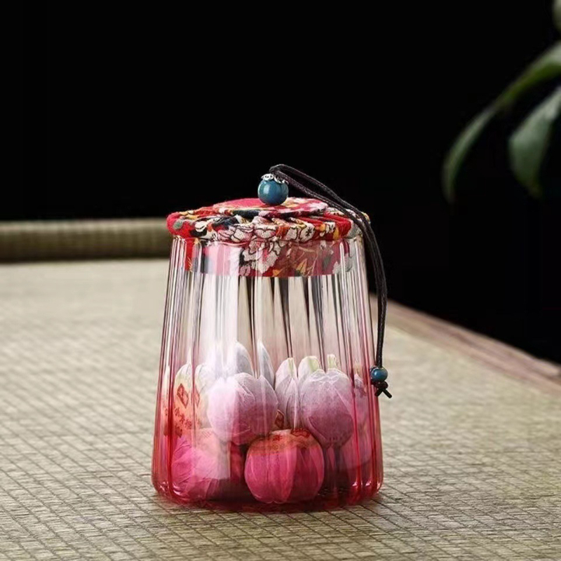 花布盖茶叶罐1 Glass jar with cloth lid for multi-grain storage (9)