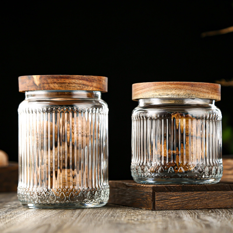火苗罐 Ribbed glass jar with wooden lid (1)