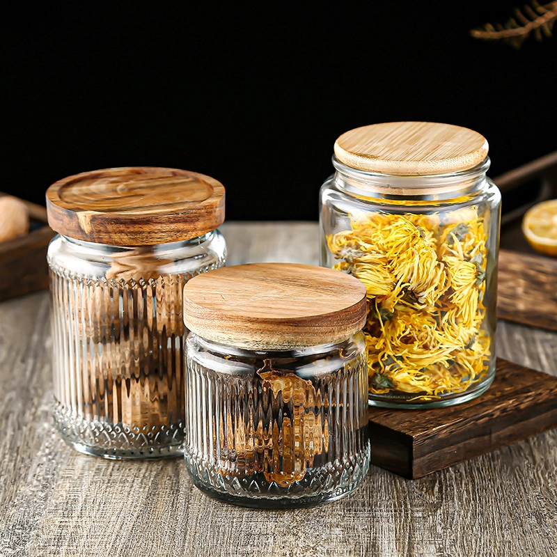 火苗罐 Ribbed glass jar with wooden lid (2)