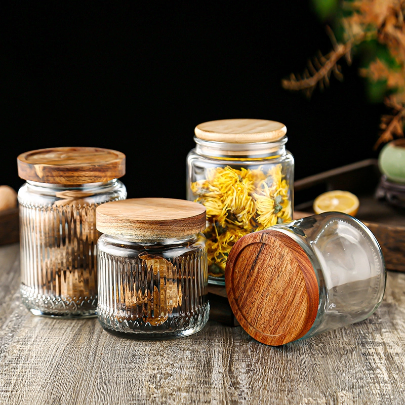 火苗罐 Ribbed glass jar with wooden lid (3)