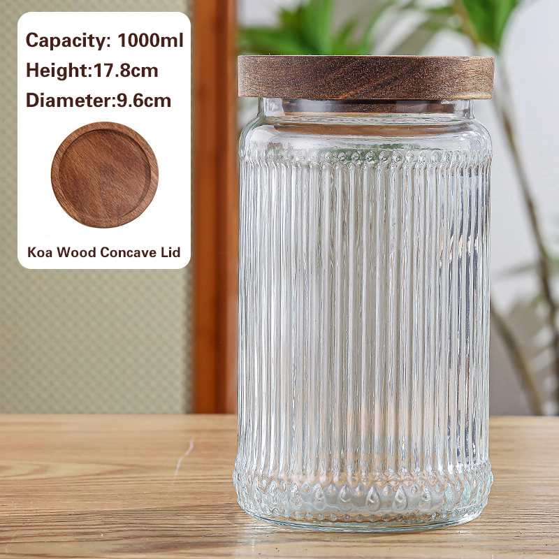 竖条纹储物罐 Striped glass jar with wooden lid (1)