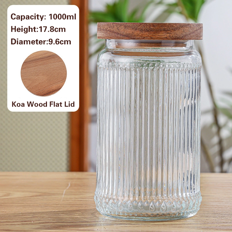 竖条纹储物罐 Striped glass jar with wooden lid (2)