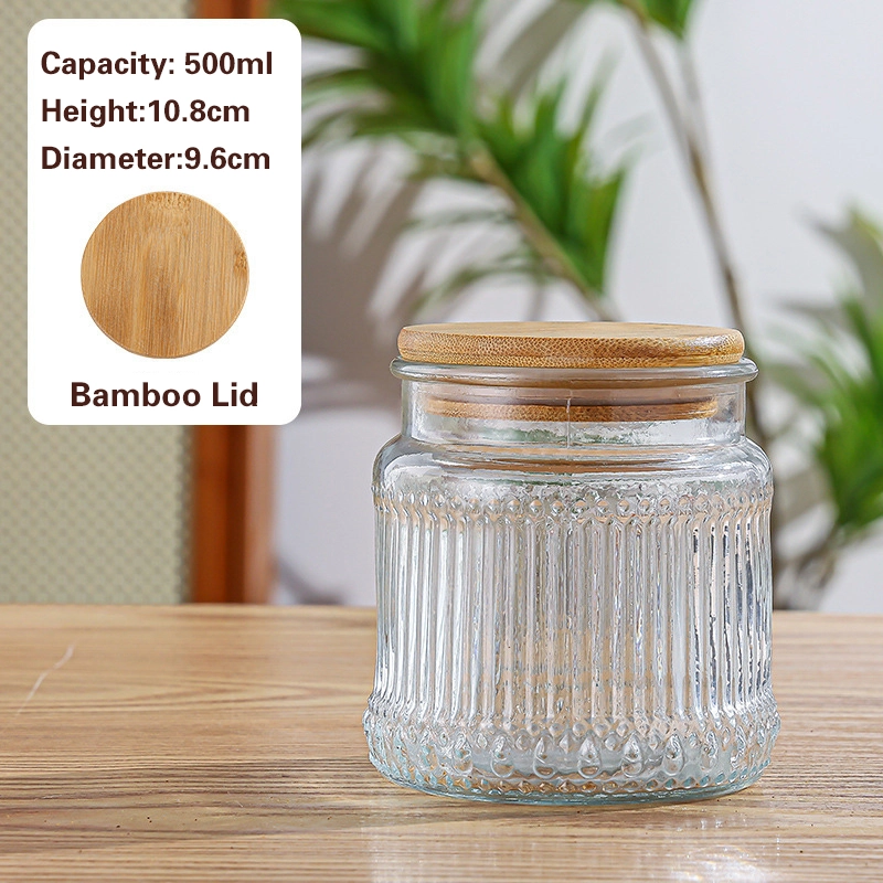 竖条纹储物罐 Striped glass jar with wooden lid (3)