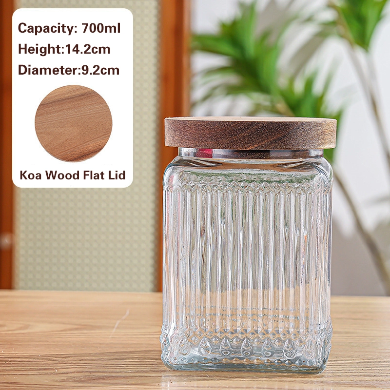 竖条纹储物罐 Striped glass jar with wooden lid (4)