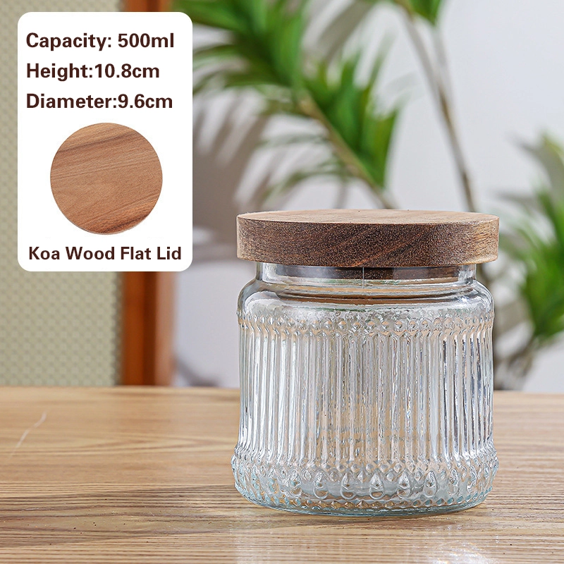 竖条纹储物罐 Striped glass jar with wooden lid (5)