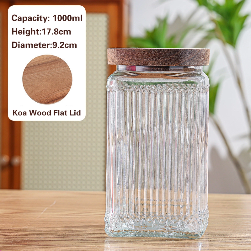 竖条纹储物罐 Striped glass jar with wooden lid (6)
