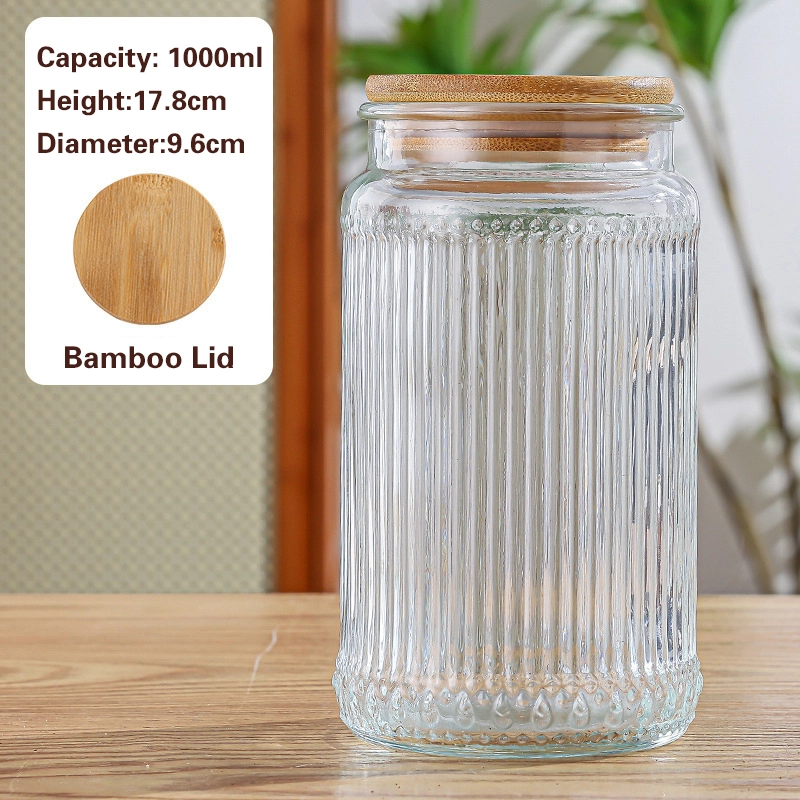 竖条纹储物罐 Striped glass jar with wooden lid (8)