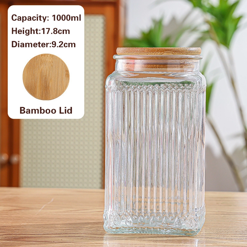 竖条纹储物罐 Striped glass jar with wooden lid (9)