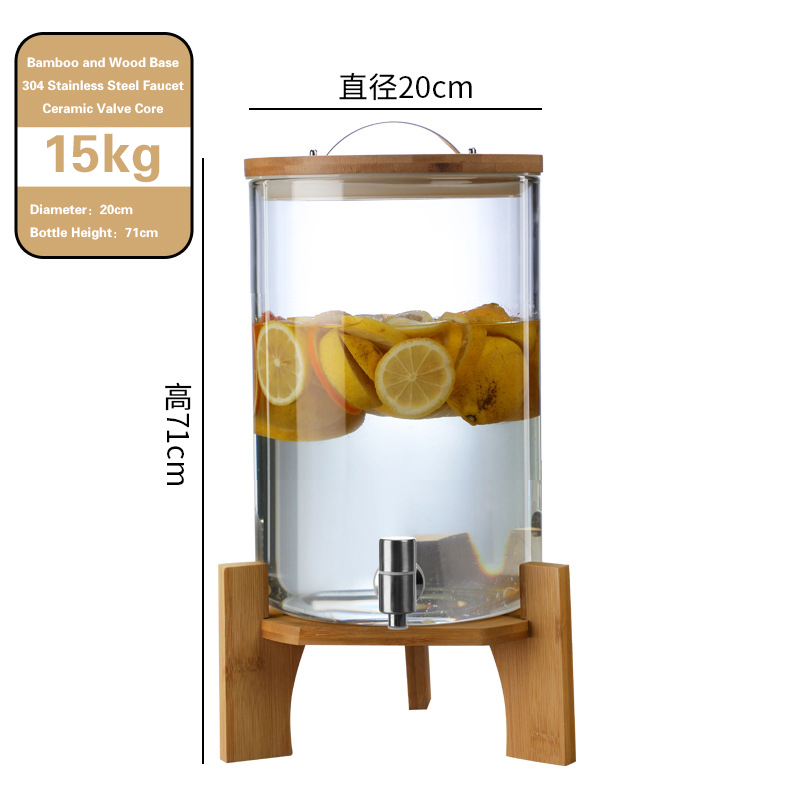 饮料桶1 Glass beverage dispenser with wooden stand (9)