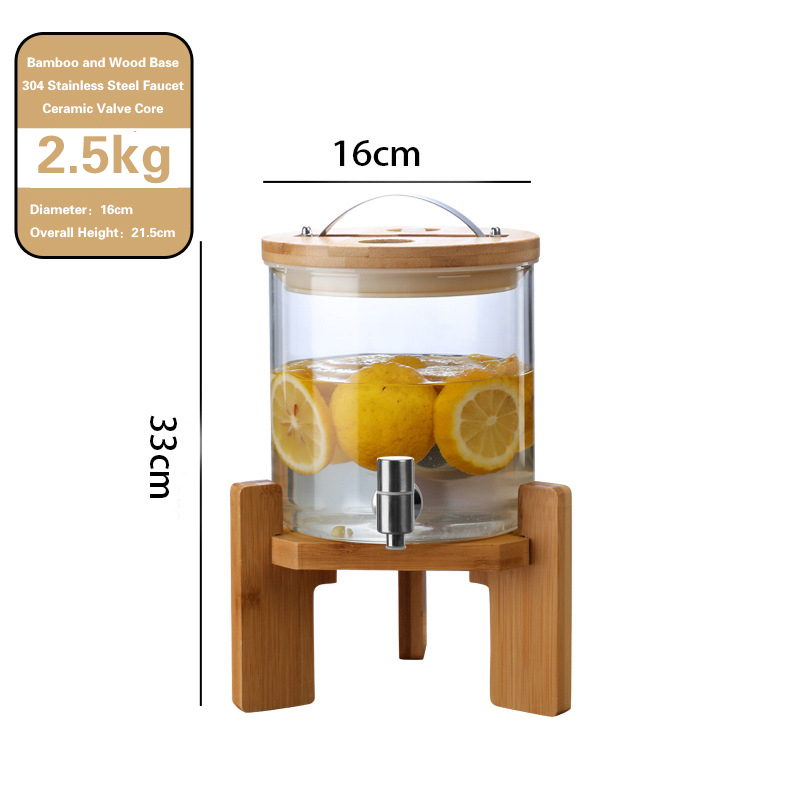 饮料桶1 Glass beverage dispenser with wooden stand (10)