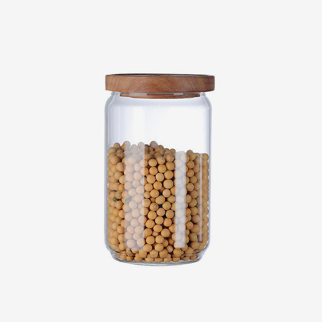 Acacia glass storage jar
