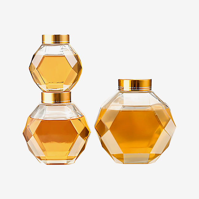 Hexagonal glass honey bottle