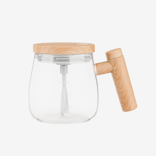 Self-stirring clear glass coffee cup